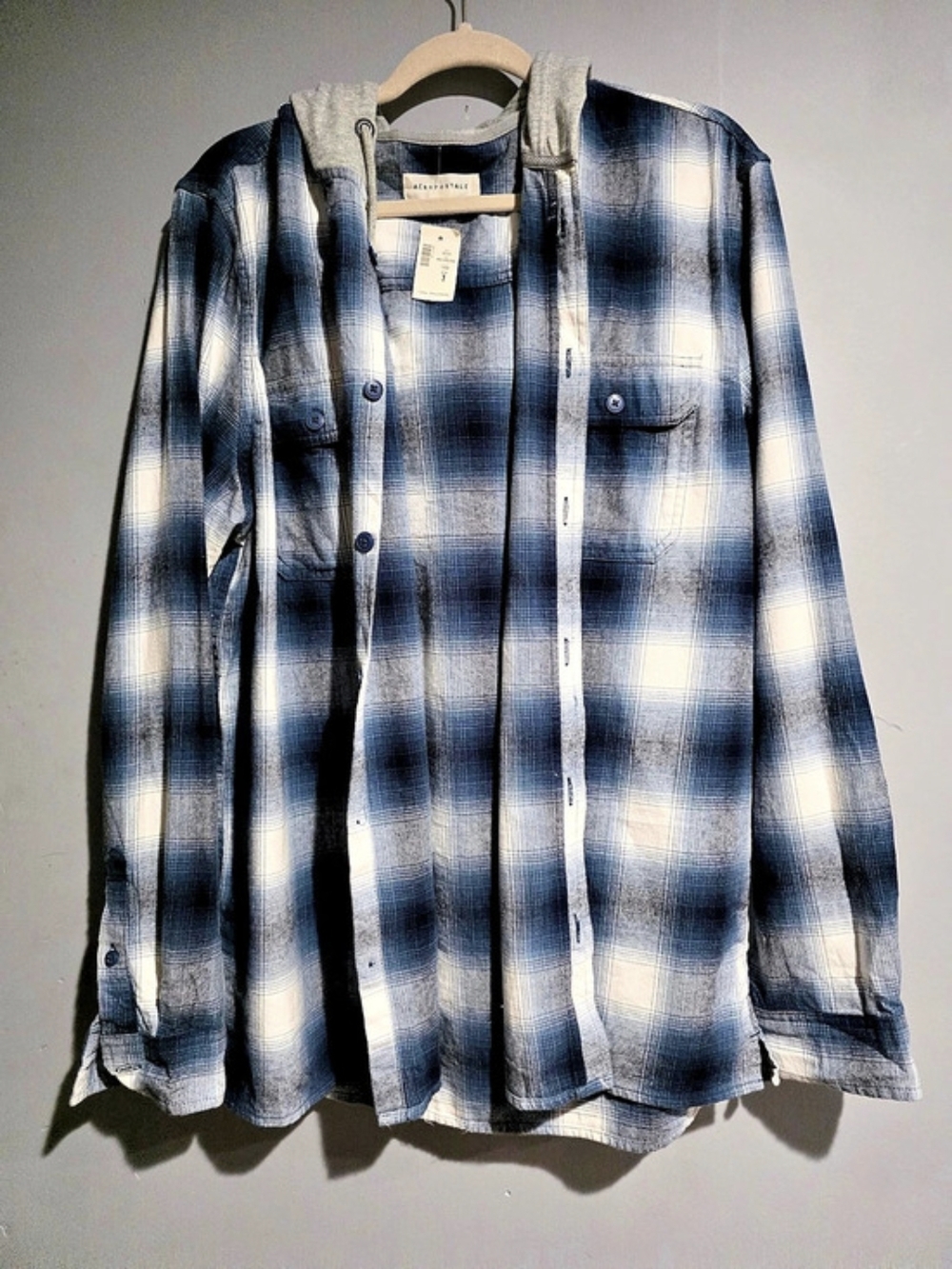 Aéropostale Plaid Hooded Shirt in Blue & White Size Medium NWT
